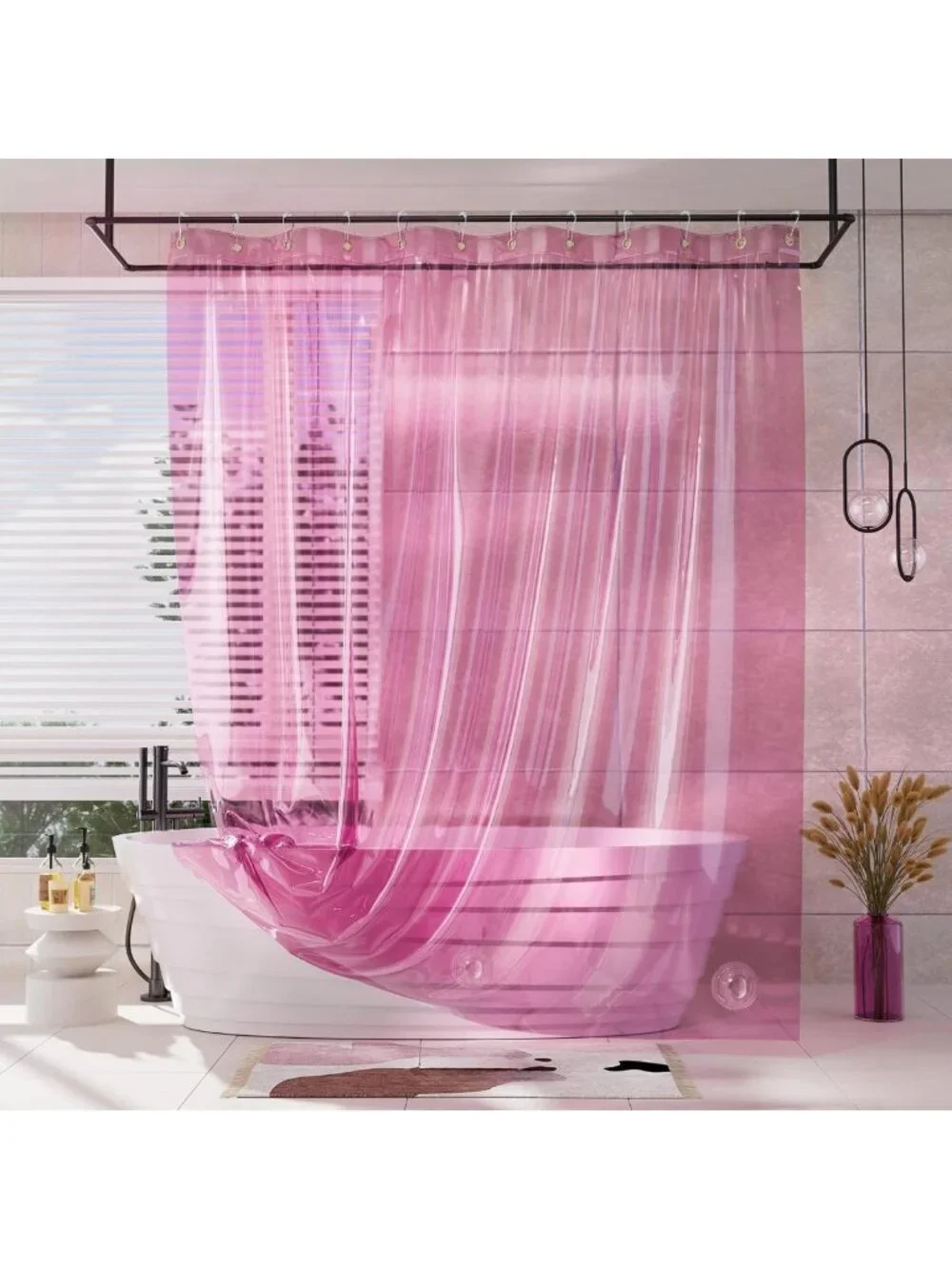 Pink Clear Shower Curtain Liner for Valentine's Day, 100% EVA Heavy Duty, 72x72
